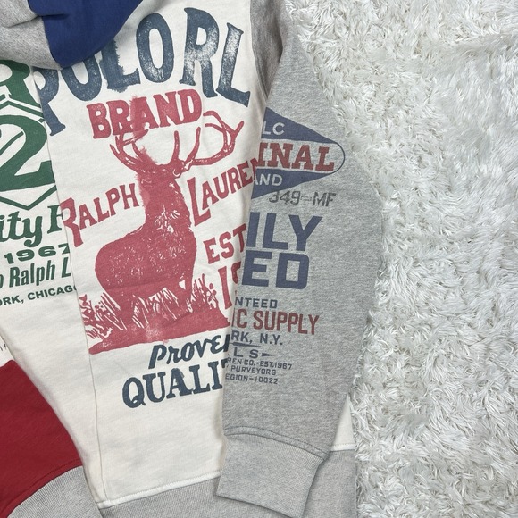Polo Ralph Lauren Hoodie Polo Country Patchwork Multi Logo Mens Large Dry Goods - Picture 8 of 13